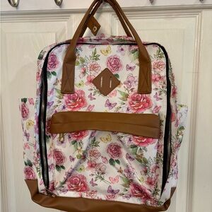 Floral Backpack with Brown Accents